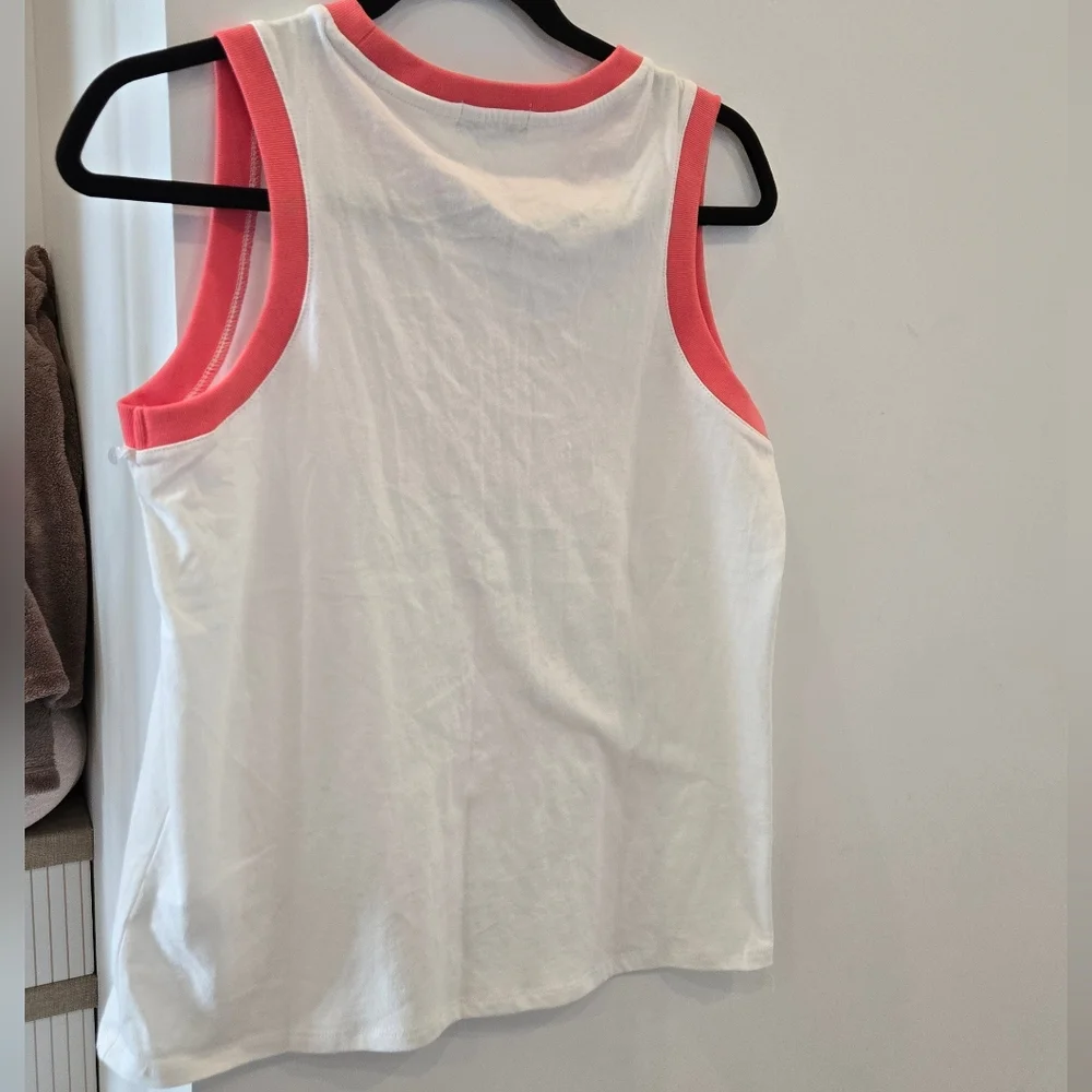 Wildfox White Tank with Coral Trim and Tequila & Tennis Graphic - Picture 2 of 2